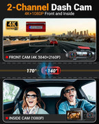 4K Dual Dash Cam with WiFi GPS, Voice Control, 4K+1080P Front and Inside Car Camera, UHD Night Vision, Dash Camera for Cars with 3" IPS Touch Screen, 24H Parking Mode, G-Sensor, 32GB Card