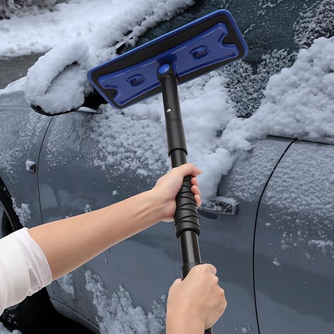 Extendable Foam Snow Brush for Car, Detachable EVA Sponge Snow Broom and Ice Scraper for Auto Windshield Blue