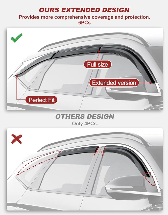 6pcs Outside-Mount Window Rain Guards Fit for Hyundai Tucson 2022-2026, Extra Durable Window Visors Wind Deflector Dark Smoke Vent Shades Car Tape-on 6-pcs with Thicker