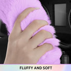 Steering Wheel Cover, Fluffy Car Wheel Covers for Women/Girls/Ladies，Soft Wool Fur Steering Wheel Protector, Universal 14 1/2 inches to 15 inches - Purple