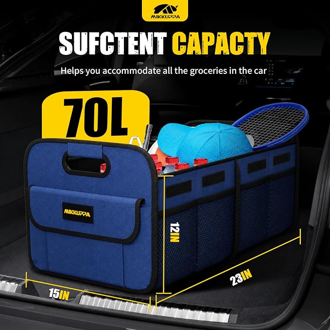 Car Trunk Organizer - 70L Collapsible Trunk Organizer with Reinforced Handles for Groceries, Car Storage Organizers for SUV Auto Truck Van with Non Slip Bottom (Blue)