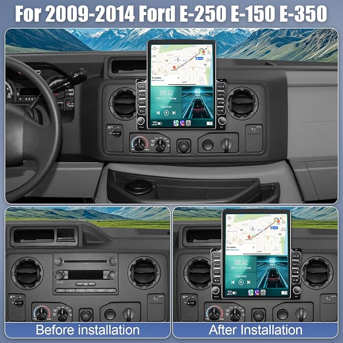 Double Din Car Radio Stereo for 2009-2014 Ford E-250 E-150 E-350 Radio 9.7 Inch Touch Screen with Wireless CarPlay/Android Auto Head Unit GPS Bluetooth FM/RDS SWC Backup Camera