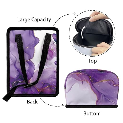 Purple Marble Butterfly Print Car Trash Can with Lid, Leak Proof Auto Trash Bag Hanging Vehicle Garbage Can Multipurpose Storage Container for Back Seat Road Trip