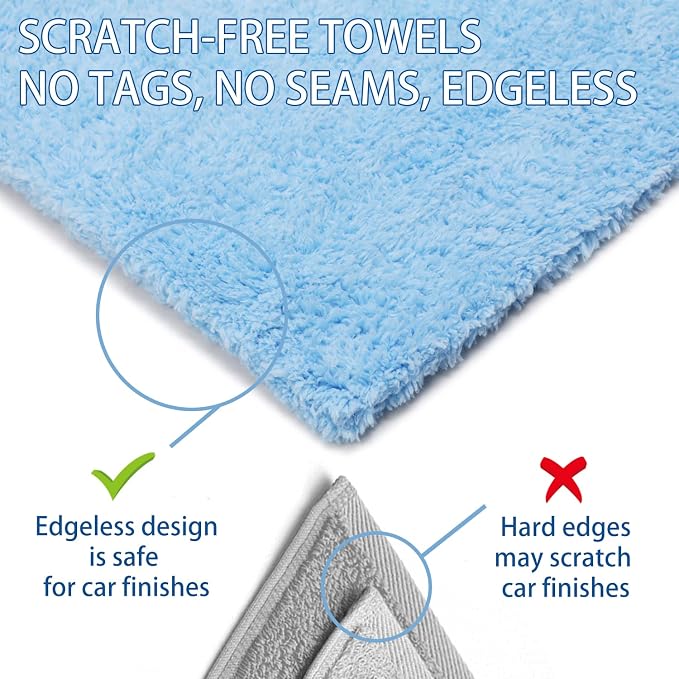 Microfiber Towels for Cars, Car Drying Wash Detailing Buffing Polishing Towel with Plush Edgeless Microfiber Cloth, 450 GSM 16x16 in. Pack of 6