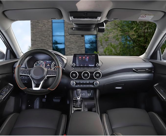 D Shape Steering Wheel Cover for Nissan Rogue Kicks - Auto Car Steering Wheel Cover Customized for Nissan Altima Sentra(Black+Orange Line-D-Shaped)