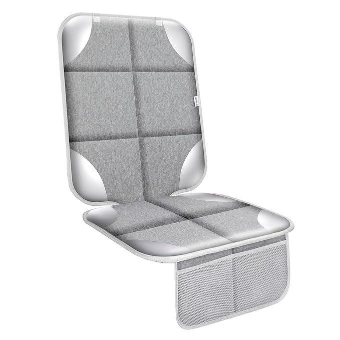 Car Seat Protector for Child Car Seat, Durable 600D Fabric Waterproof Car Seat Cover with Thick Pad Non-Slip Backing，No Imprints (Silver Gray-1 pc)