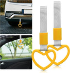 2 Pcs Heart Shaped Car Handle Strap – JD M Drift Charm Rear Bumper Warning Ring Decor for Car Interior Exterior, Subway Bus Handle Accessory, Cute Heart Car Decor Gift for Drivers (Yellow-Silver)