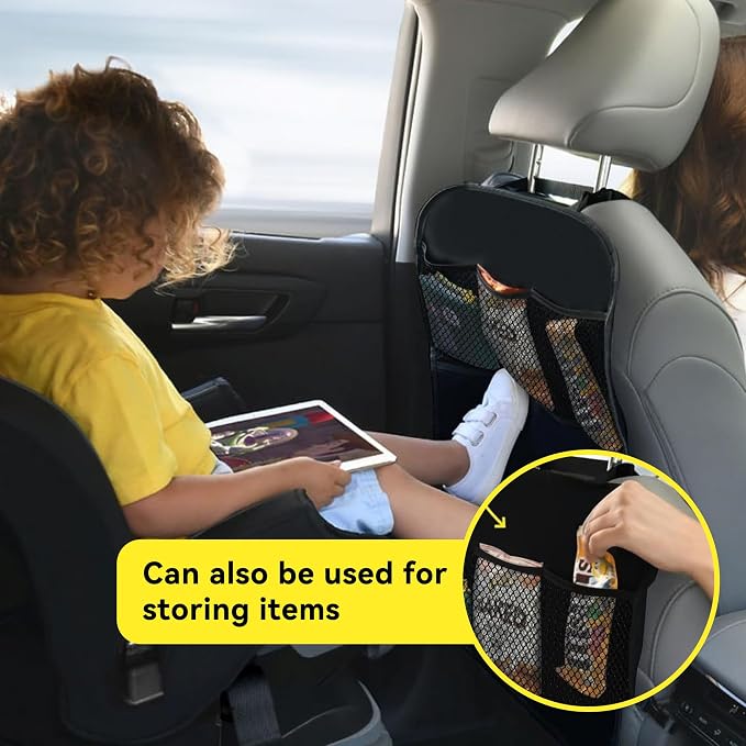 2 PCS Kick Mat Back Seat Protector, Waterproof Car Backseat Protective Kick Mat with 2 Mesh Pockets, Large Vehicle Seat Back Kick Mat Organizer for Kids, Car Accessories (2PCS)