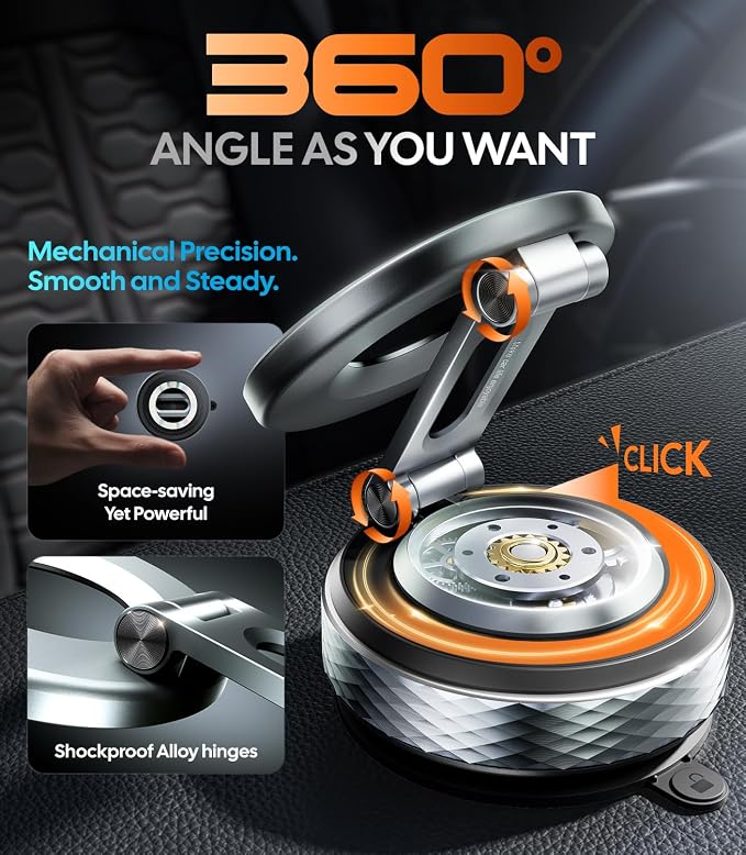 Vacuum Magnetic Phone Holder for Car for Magsafe [80LBS Suction & 3000gf Magnetic] 360° Adjustable Car Phone Mount, for iPhone 17 Pro Max 16 15 14 13 12 Air Plus, Gray