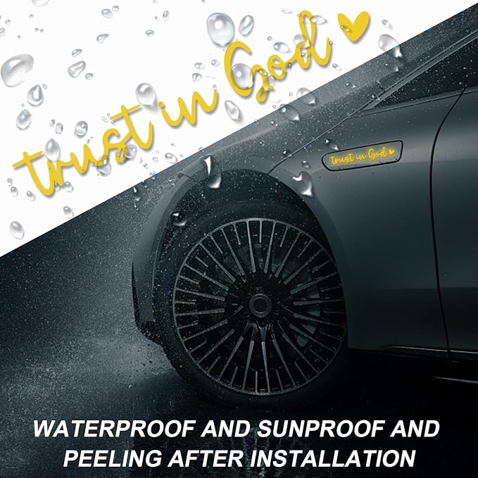 4PCS Trust in God Rearview Mirror Decals, Automotive Vinyl Rear View Mirror Decorative Stickers, Waterproof Trust in God Stickers for Car Truck Laptop, Car Accessories (Yellow)