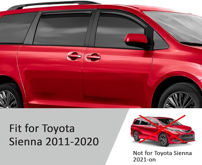 Voron Glass in-Channel Extra Durable Rain Guards for Toyota Sienna 2011-2020, Window Deflectors, Vent Window Visors, 4 Pieces - 200526