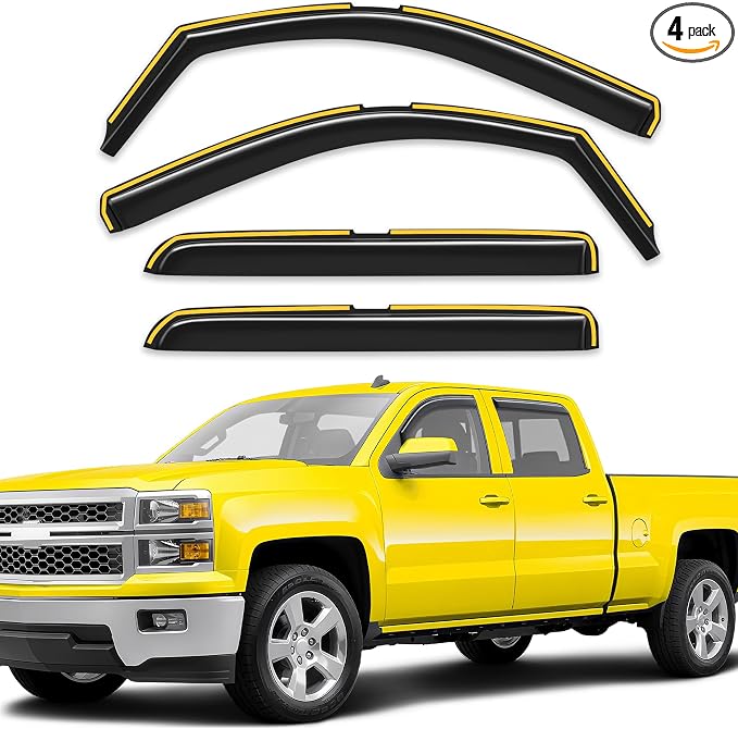 in-Channel Window Rain Guards Fit for Chevrolet(Chevy) Silverado/GMC Sierra 2014-2018 Crew Cab Rain Guards Extra Durable Window Deflectors Visors Vent Visors Vent Shades Truck Accessories
