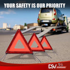 Emergency Triangles, Warning Triangles for Vehicles, Reflective Triangle, Safety Triangles with Case for Vehicles Breakdown, 3-Pack