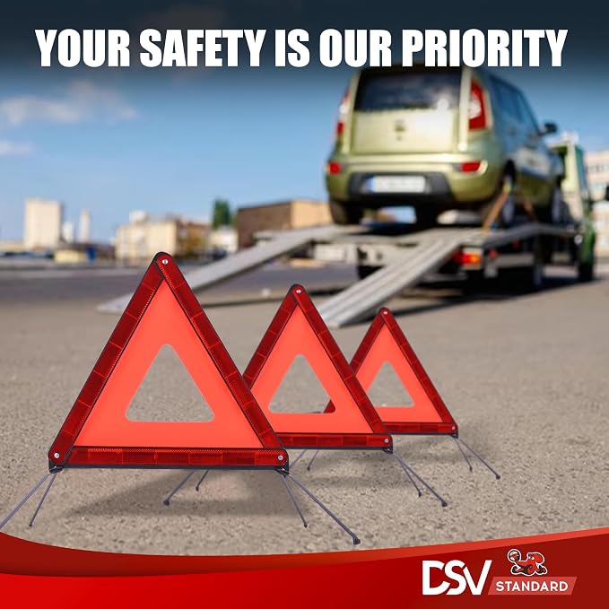 Emergency Triangles, Warning Triangles for Vehicles, Reflective Triangle, Safety Triangles with Case for Vehicles Breakdown, 3-Pack