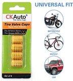 Tire Valve Stem Caps, Golden Yellow, 4 pcs/Pack | Anodized Aluminum Tire Valve Cap Set, Corrosion Resistant, Universal Stem Covers for Cars Trucks Motorcycles SUVs and Bikes