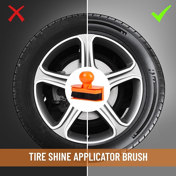 2pcs Large Car Tire Shine Applicator,Vegan Tire Shine Brush - Automotive Tire Dressing Applicator Brush with Storage Stand for Tire Detailing & Car Wash Kit, 3.6 Inch Length (Black & Orange)