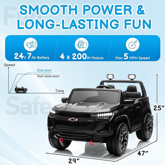 24V Licensed Colorado Electric Car for Kids, Ride on Toys for Toddlers with Remote Control, 2 Seater Electric Car Ride On Vehicle w/Bluetooth, Soft Start, LED Lights - Black