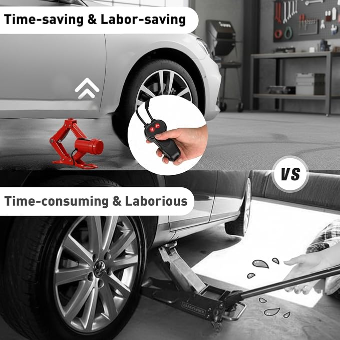 Electric Car Jack 3T Scissor Floor Jack Set 12V Automatic Vehicle Lift Kit for Road Emergency Tire Change Car Repair Tool for Sedans and SUV Red