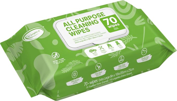 All Purpose Cleaning Wipes 70 Count, Extra Large 8" x 10" Heavy Duty for Car Interior, Kitchen, Bathroom, Gym Equitment, Tools - Non-Toxic Safe for Multi-Surface