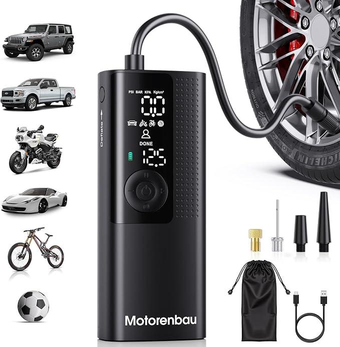 Tire Inflator Portable Air Compressor-150PSI Cordless Air Pump for Car Tires with Digital Pressure Gauge, LED Light, Fast Inflation & Auto Shutoff, Tire Pump for Cars Motorcycles Bikes Ball