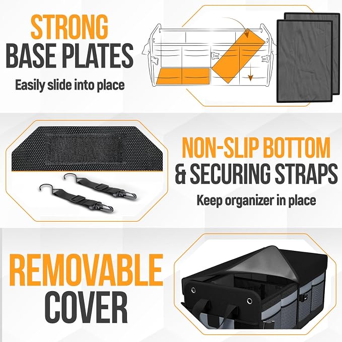 Trunk Organizer For SUV Car Organizer and Storage, Collapsible Multi-Compartment Storage Bag Car Accessories for Women Men, 1680D Oxford, Non Slip Bottom, Adjustable Straps, Soft Cover (65L)