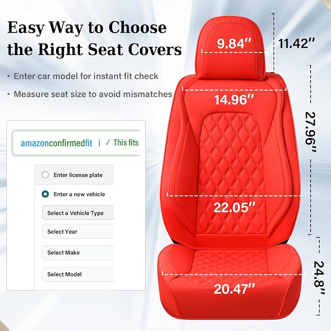 Coverado Front Seat Covers, Waterproof Nappa Leather Stain-Resistant Protectors, Universal Fit for Sedans, SUVs, Trucks, Automotive Car Seat Covers, Waterproof Seat Cushions – Red
