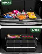 Trunk Organizer With Waterproof Bag, Collapsible Multi Compartment Storage for Car, SUV, Sedan, Truck - Non Slip Bottom, Aluminium Handle (Black, Large 66L)
