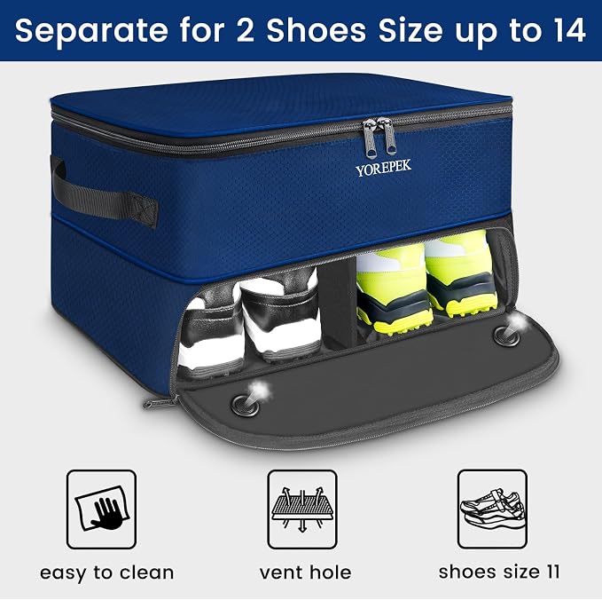2 Layer Golf Trunk Organizer, Golf Gifts for Men with Separate Ventilated Compartment for 2 Pair Shoes, Waterproof Car Trunk Locker for Balls, Tees, Clothes, Gloves, Gifts for Golfers