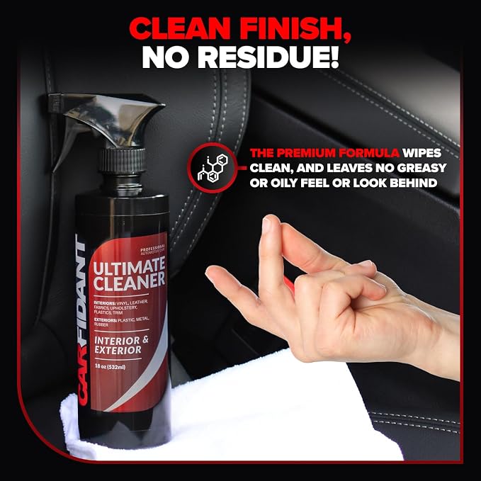 Car Interior Cleaner – Stain Remover & Odor Eliminator – No Residue Finish – Safe on Leather, Fabric, Carpet & Plastic – Detailing Spray with Microfiber Towel – 128oz