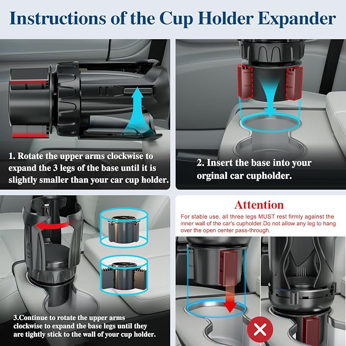 Car Cup Holder Expander, Cup Holder Extender Adapter with Expandable Arm and Adjustable Base, Compatible with Yeti Ramblers, Hydro Flasks, Stanley, Owala Most Coffee Mugs Bottles & Cups (CUP-B-1pack)
