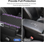 Bling Car Center Console Cover, Leather Car Arm Rest Cover Cushion with 2 Storage Bags, Universal Auto Armrest Protector Storage Box, Bling Accessories Interior for Most Vehicles (Purple)