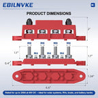 Bus Bar 12V 250A Power Distribution Block 4 x 5/16"(M8) Studs | Marine Bus Bar, 12 Volt Battery Busbar, Terminal Block, Automotive, Car, Boat, Solar Wiring, Positive & Negative