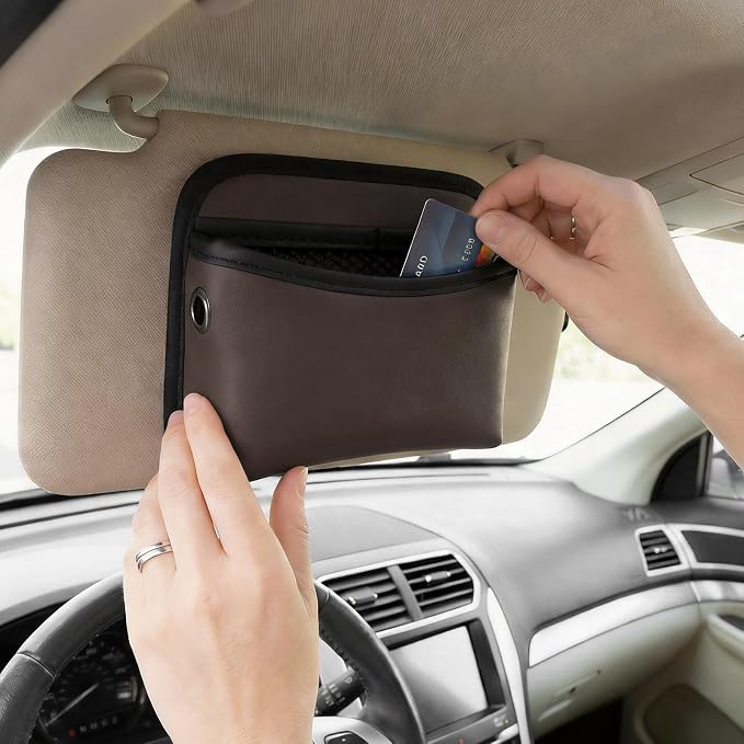 Car Seat Side Pocket Organizer, Multifunctional Leather Console Side Storage Pouch with Card Holder, Waterproof Phone & Sunglasses Pocket Bag for Car Door Seat Console (Brown)