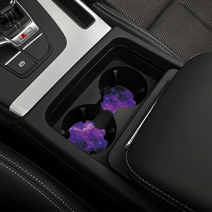 Starry Sky Purple Steering Wheel Cover Starry Sky Purple Milky Way Steering Wheel Cover Anti-Slip Universal Breathable 14-15-in 2 Car Cup Coasters for Men Women