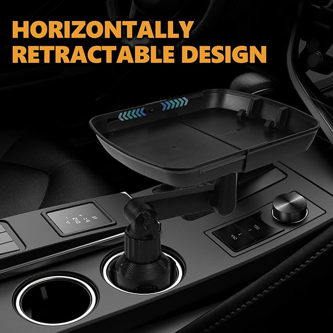 Car Cup Holder Tray Table, 360° Adjustable Car Food Tray with Phone Slot & Swivel Arm, 3 in 1 Detachable Vehicle Cup Holder Expander for Eating, Universal Road Trip Essentials