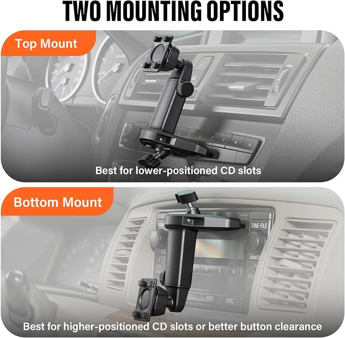 Car CD Slot Mount for Apple CarPlay Screen & GPS, Universal 17mm Ball Joint CD Player Mount, Adjustable Extended Arm, Tool-Free Installation, Stable CD Holder for CarPlay Displays & Navigation