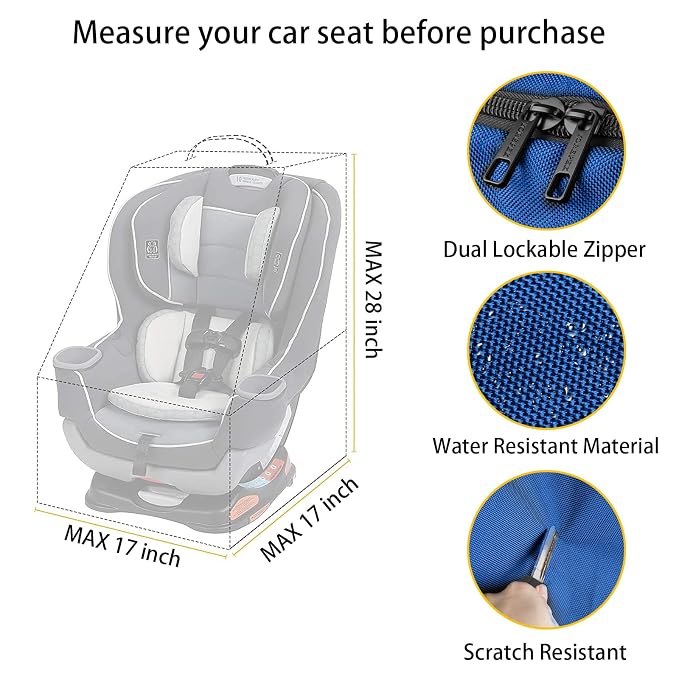 Car Seat Travel Bag, Padded Car Seats Backpack for Air Travel, Heavy Duty Carseat Travel Bag for Airplane, Airport Gate Check Bag (Blue)