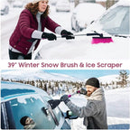 39in Car Snow Brush Ice Scraper 360° Rotating, Magenta Pink