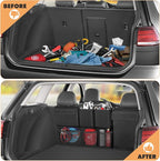 Car Trunk Organizer and Storage, Detachable Seat Back Hanging Organizers Storage with Zippers, Large Capacity Car Accessories Interior for Jeeps, SUVs, Vans (Black)