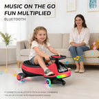 12V Electric Wiggle Car for Kids with Pedal, Display, Rechargeable Battery, LED Light, Bluetooth, Light-Up Wheels, Anti-Rollover, 2 Speeds, Ride on Toys, Birthday Gifts for Age 3+, 150Lbs