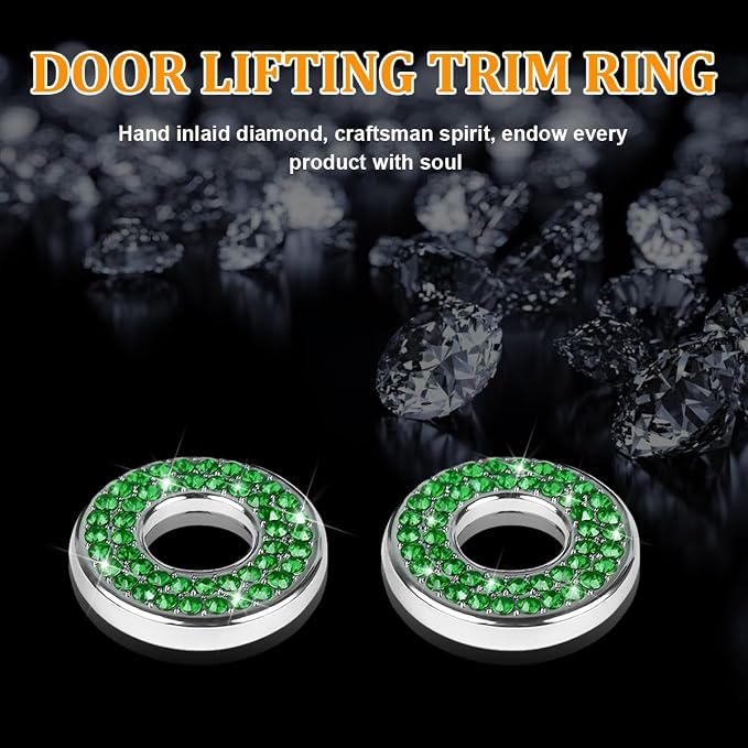 4 Pcs Bling Car Inner Door Lock Covers, Crystal Pull Rod Bolt Stickers, Sparkly Rhinestones Auto Door Bolt Decorations, Vehicle Lock Pin Cap Decors for C Class C200L GLC260 C260L (Green)