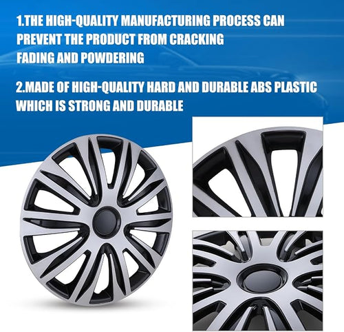 17 Inch Hubcaps Set of 4 Universal Wheel Rims Cover Hubcaps | Snap On Car Truck SUV Steel Wheels Hubcap and Durable ABS+PC Material (17-Inch-B, Silve Black)