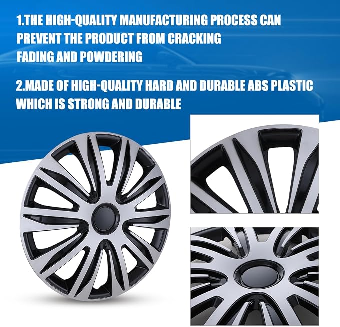 4-Pack 17 Inches Wheel Rim Cover Hubcaps,Redesign Fashion Style Replacement Hubcaps,Car Truck SUV Hub Accessories,Silver&Black