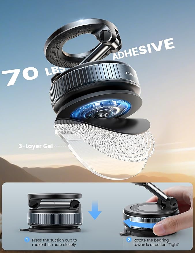 Car Phone Holder - [70 LBS Strongest Suction] for Magsafe Car Mount, 360° Adjustable Suction Cup Phone Mount Dashboard Windshield Vacuum Magnetic Phone Holder for Car fit iPhone 17/16Pro Max
