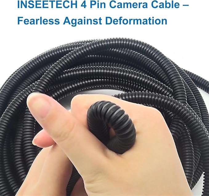4 Pin Camera Cable with Corrugation Tube Cover, Aviation Extension, 4 Pin Video Cable for Backup Camera Rear View System RV Truck Trailer Bus Car Waterproof (33ft/10m)