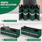 Car Trunk Organizer, Car Storage Organizer, Collapsible Multi Compartment for Car, Suv, Sedan, Truck, 100L, Extra Larger (Green, 100L)