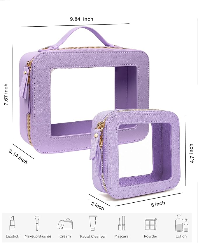 Travel Clear Makeup Bag Set, TSA Approved Cosmetic Bag Case with Zipper Portable Makeup Pouch Toiletry Bag Traveling Cosmetic Organizer Storage Bag Car Organizer Car Essentials