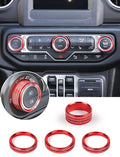 Climate Control Panel Knob Trim Kit & Light Control Switch Cover, Air Conditioner Knob Aluminum Alloy Ring for 2018-2024 Jeep Wrangler JL JLU & Gladiator JT, Interior Accessories, Red
