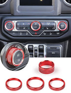 Climate Control Panel Knob Trim Kit & Light Control Switch Cover, Air Conditioner Knob Aluminum Alloy Ring for 2018-2024 Jeep Wrangler JL JLU & Gladiator JT, Interior Accessories, Red