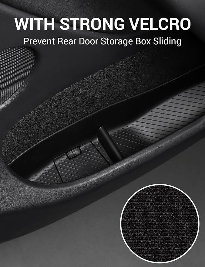 2024-2020 Tesla Model Y Door Side Storage Box with Emergency Button Cutout, Door Organizer Pocket Liners, Waterproof TPE Front & Rear Side Tray Protector Liner Set of 4